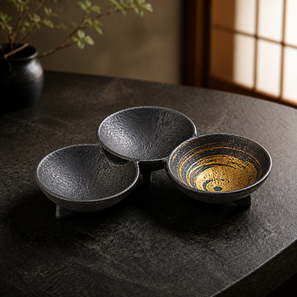 Arita-yaki trijų dalių serviravimo indas „Kuro Gold“