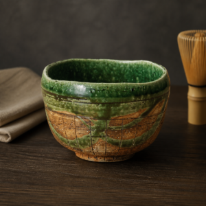 Mino keramikos japoniškas matcha dubenėlis „Oribe Tokusa“