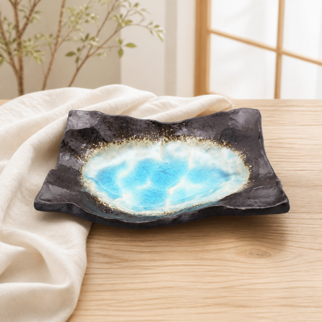 Mino-yaki banguota lėkštė „Namako Blue“