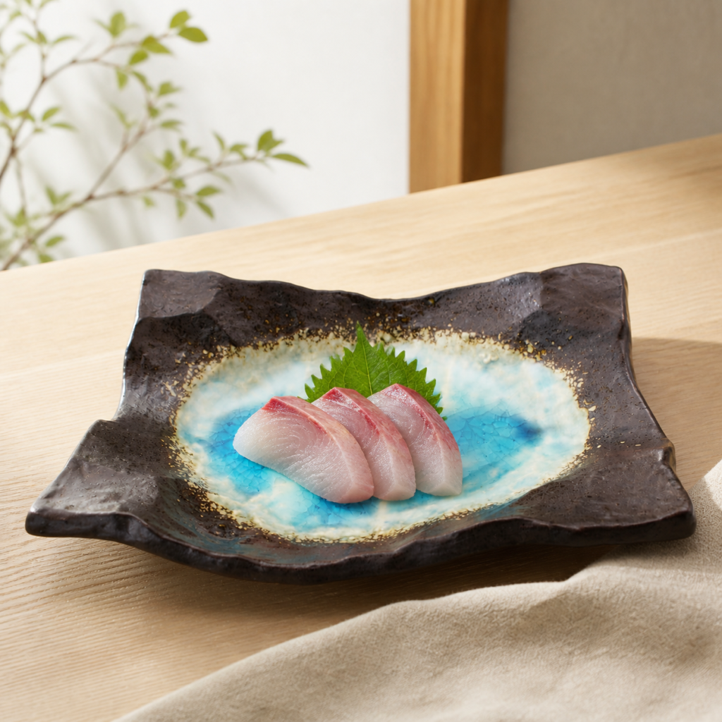 Mino-yaki banguota lėkštė „Namako Blue“