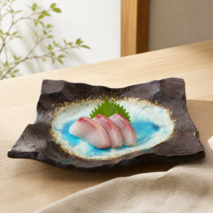 Mino-yaki banguota lėkštė „Namako Blue“