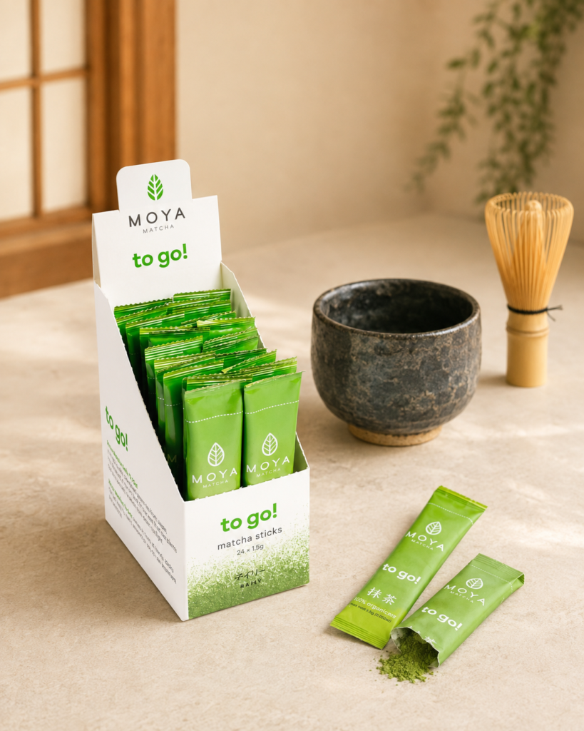 Moya BIO matcha „To Go“ pakeliuose